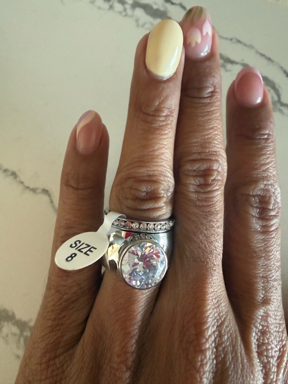 Silver-tone Clear Crystal Statement Ring - Size 8